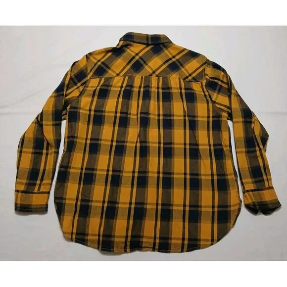 Time and True Women's 100% Cotton‎ Yellow & Blue Long Sleeve Flannel Size Large - Picture 3 of 6